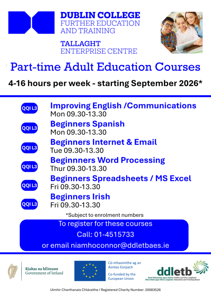 BTEI level 3 courses in Tallaght Adult Education Centre 